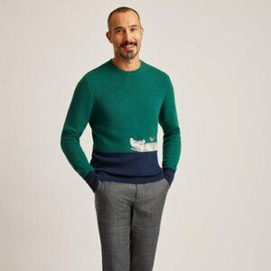Bonobos Hippo Ferry Crewneck Sweater Green Blue Size Small